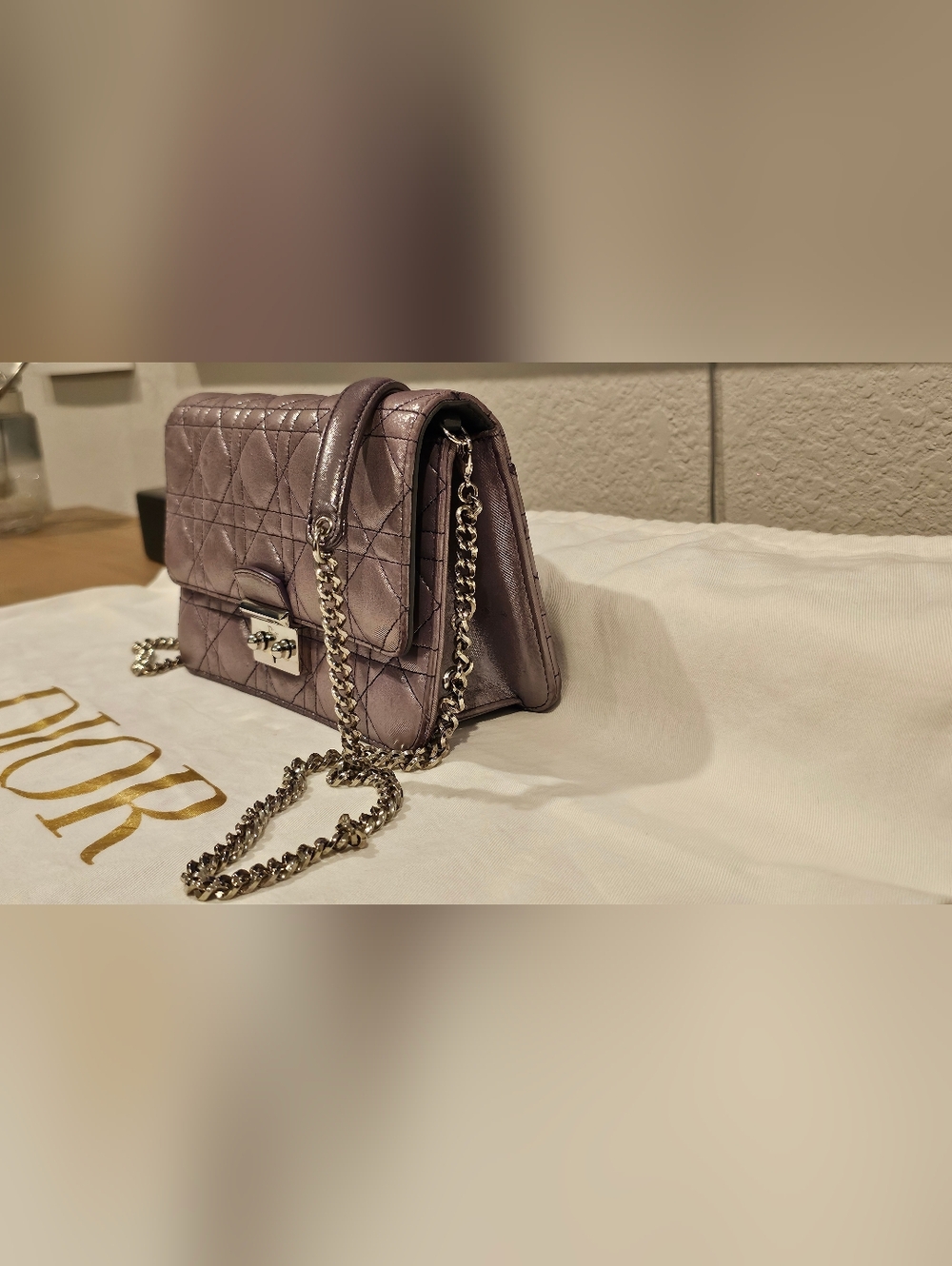 Christian Dior Metallic Lavender Cannage  Wallet on Chain - Picture 6 of 9